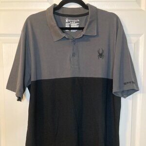 Spyder Men's Polo Shirt - Black & Gray With Embroidered Branding - Size XL